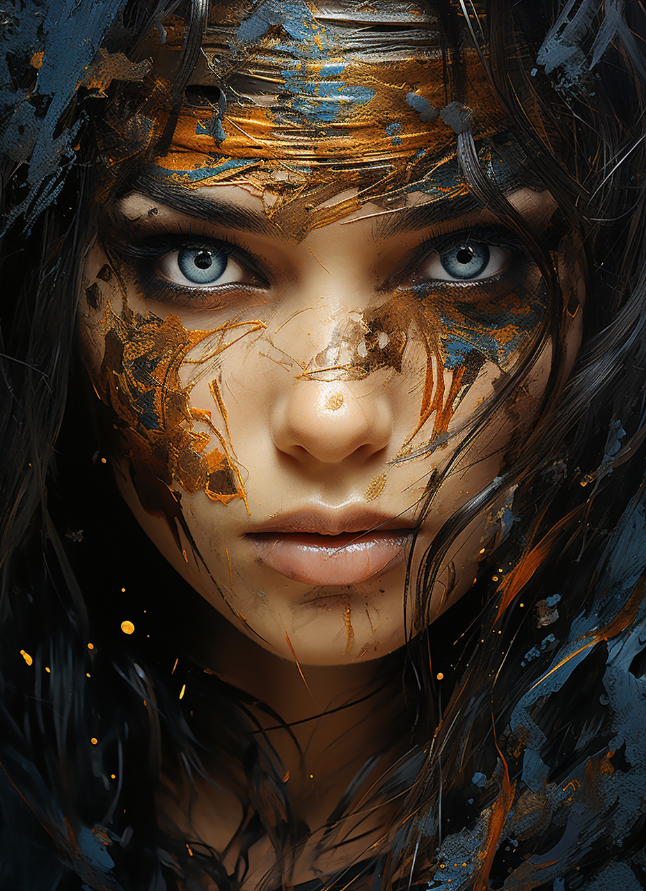AI generated: Midjourney prompt: the image is of an adult woman with dark hair and ... (Midjourney - Portraits)