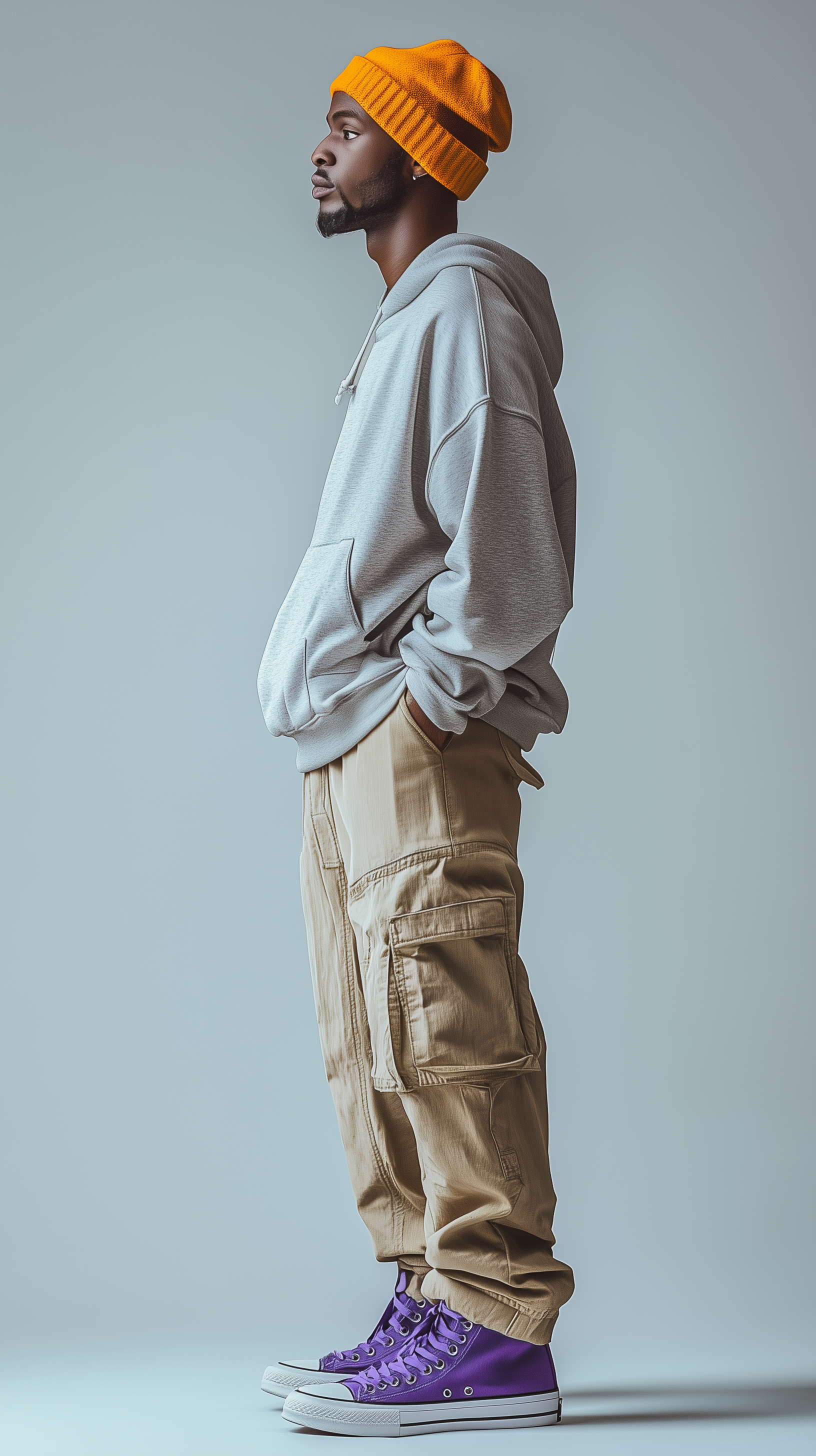 Midjourney prompt: streetwear fashion editorial, full-body, man in pr... - Midjourney