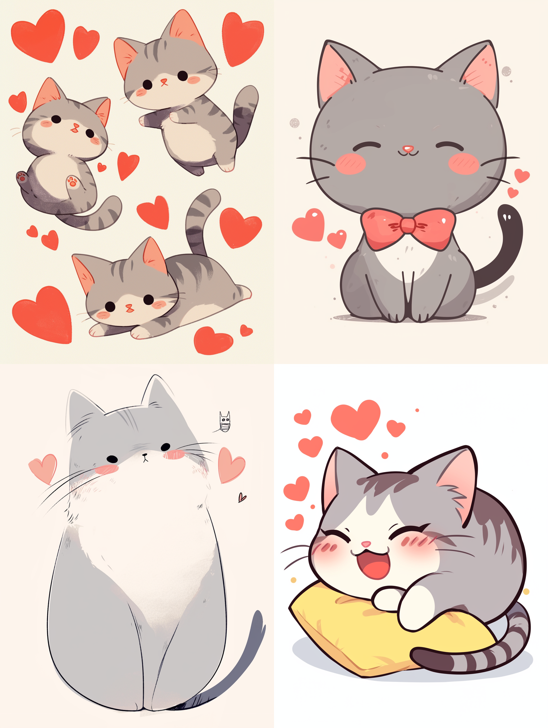 AI generated: Midjourney prompt: grey cat and heartfelt sticker, in the style of si... (Midjourney - Logo Icon Design)