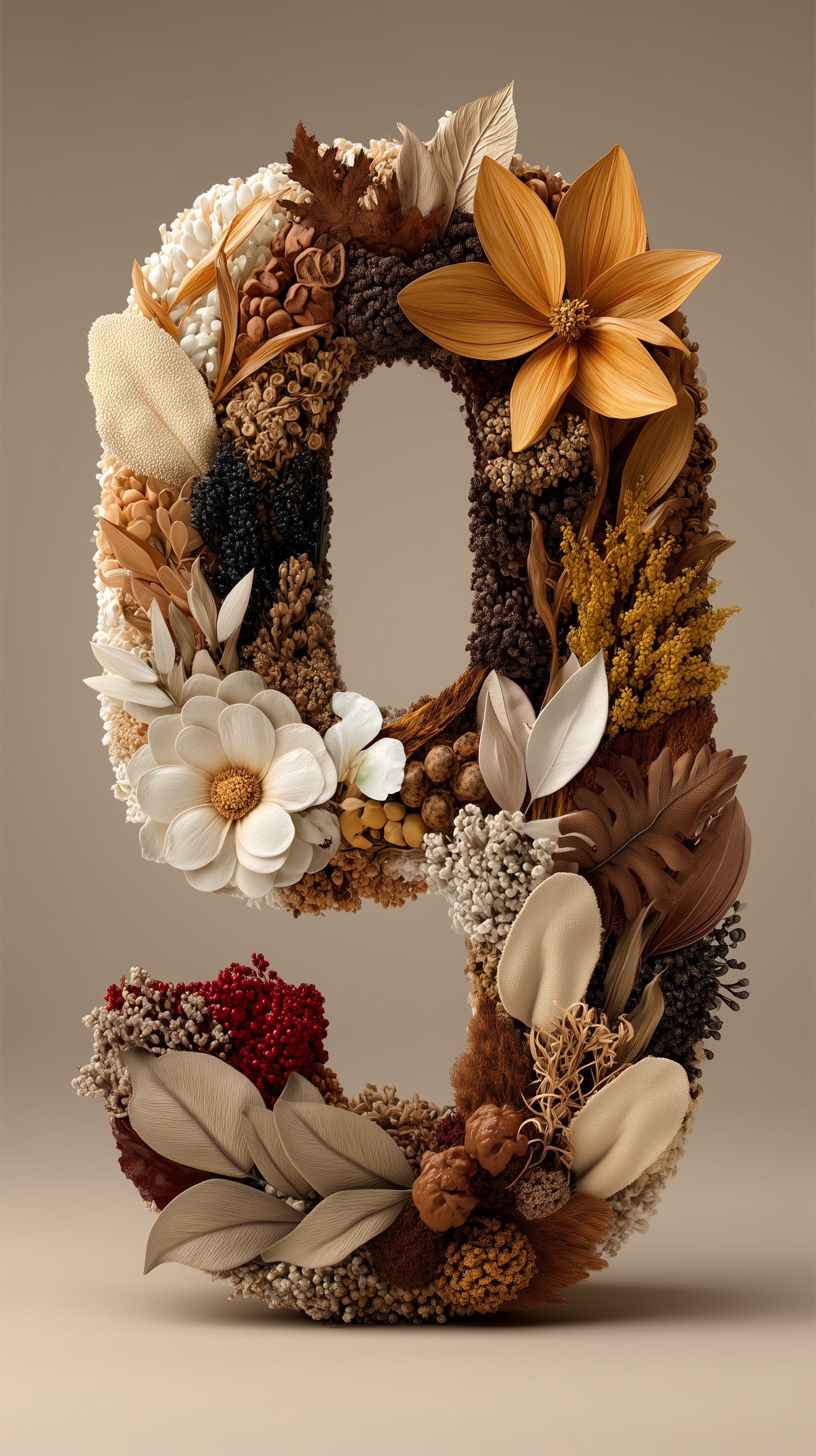 صورة مولدة بالذكاء الاصطناعي: Midjourney prompt: rendering, front shot, letter made of leaves "9", ... (نموذج Midjourney - فن مفاهيمي)