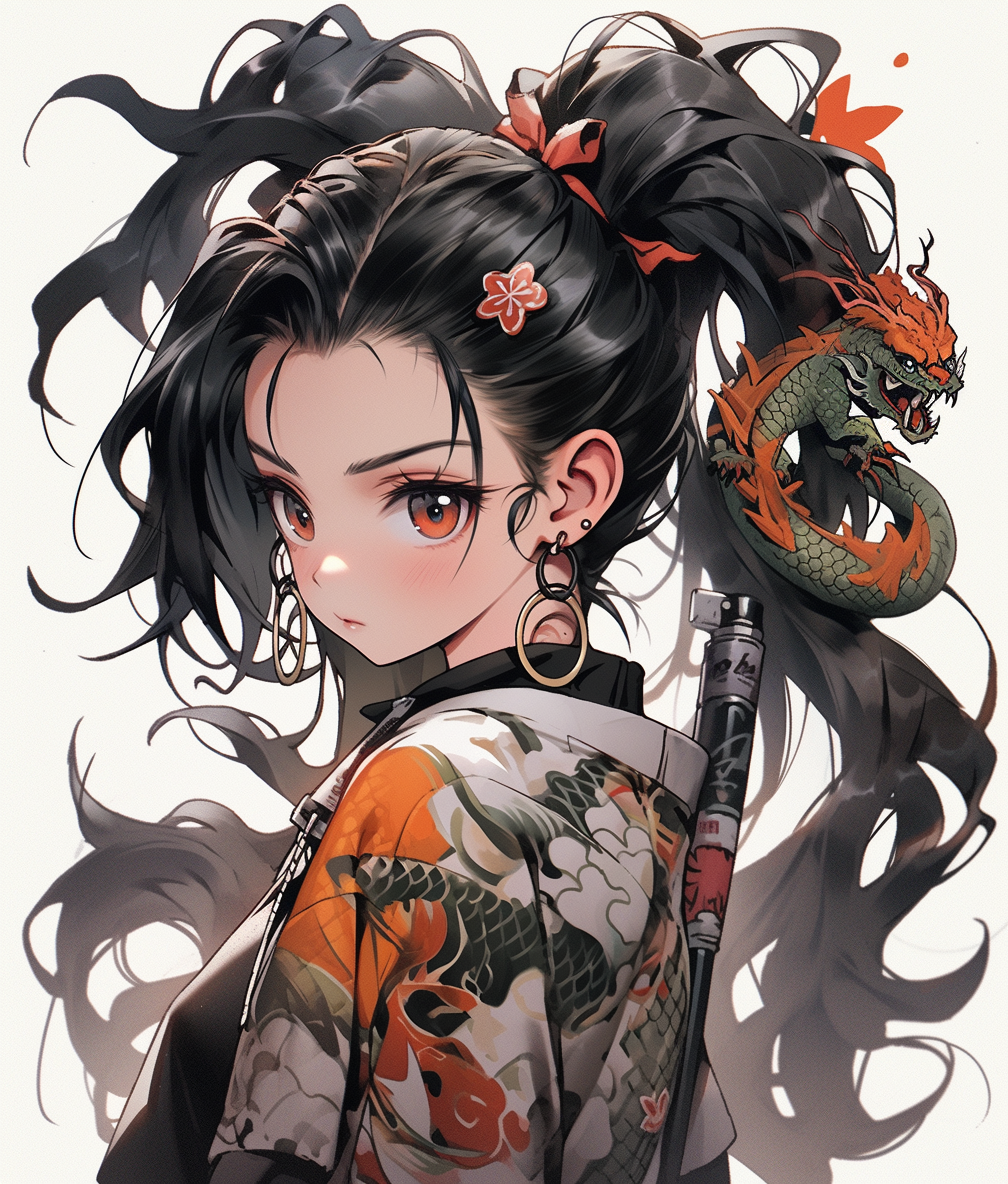 AI generated: Midjourney prompt: a dark haired girl dressed in an asian style, in t... (Midjourney - Anime)