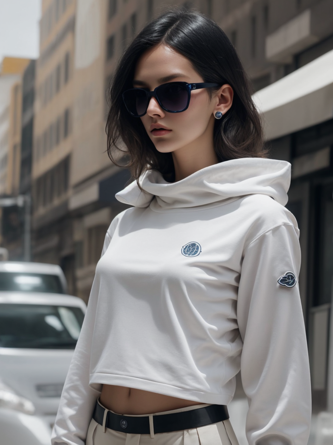 AI generated: Stable Diffusion prompt: The woman in the photo is standing against a beige... (Stable Diffusion - Fashion)
