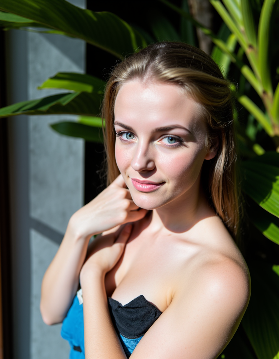 AI generated: FLUX prompt: A woman with light blue eyes and blonde hair stand... (FLUX - Photography)