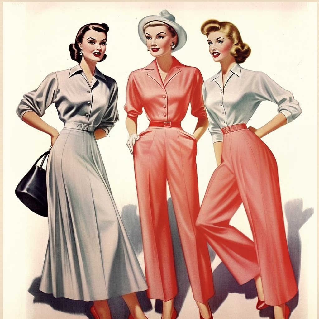 AI generated: Midjourney prompt: women, perfect faces, fashion, 1954 (Midjourney - Fashion)