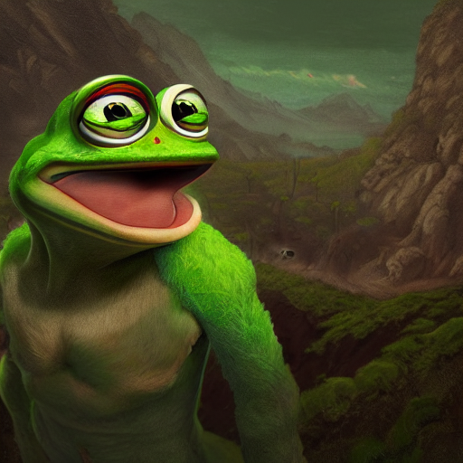 Stable Diffusion prompt: pepe the frog, trending on artst...