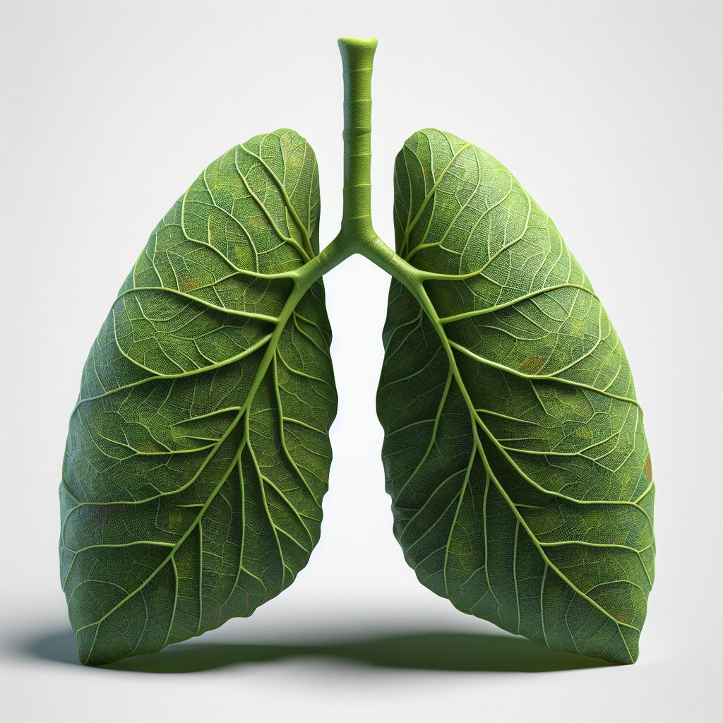 صورة مولدة بالذكاء الاصطناعي: DALL·E prompt: A photorealistic image of a {{lungs}} leaf shaped ... (نموذج DALL·E - صور شخصية)