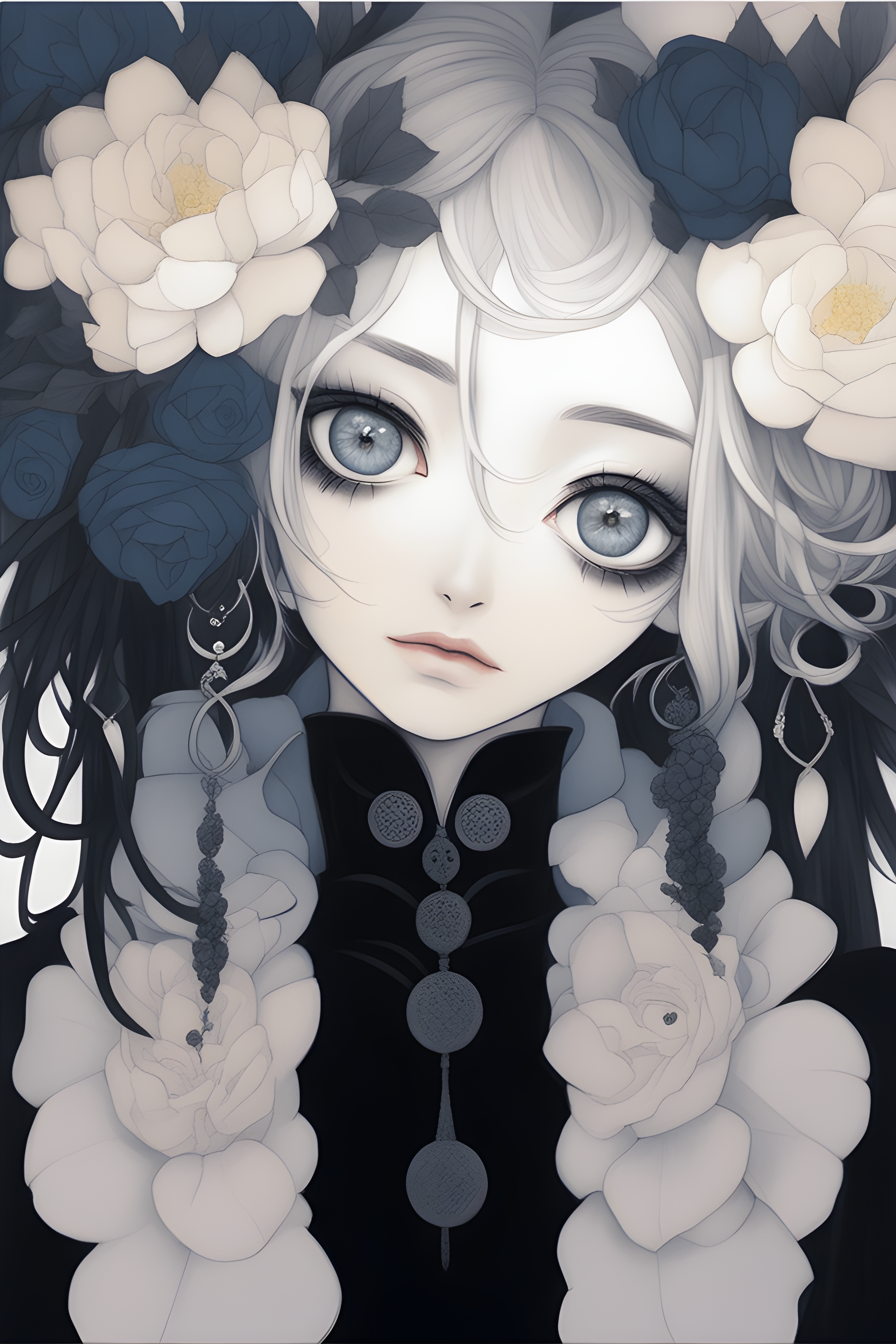 صورة مولدة بالذكاء الاصطناعي: Deliberate prompt: a painting of a woman with flowers in her hair, a ... (نموذج Deliberate - أنمي)