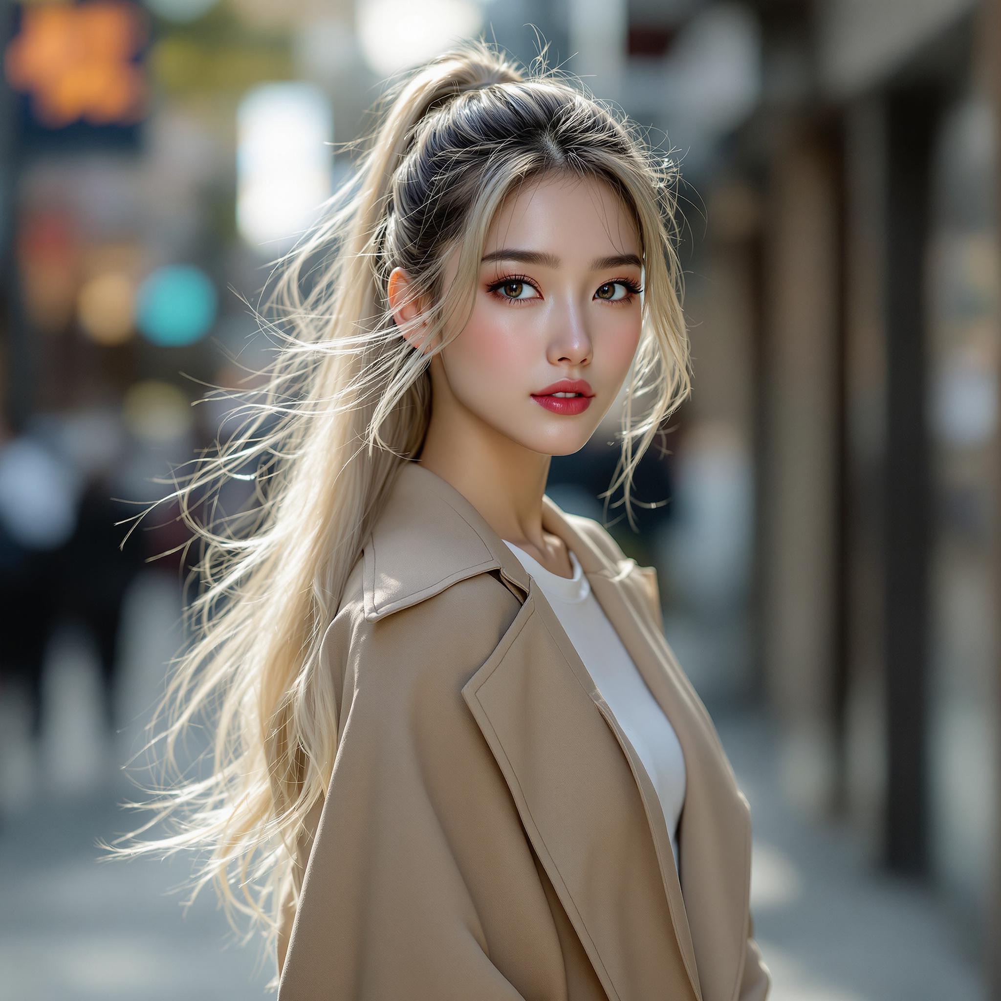 صورة مولدة بالذكاء الاصطناعي: FLUX prompt: A photo of stunning Asian model with long per... (نموذج FLUX - أزياء وموضة)