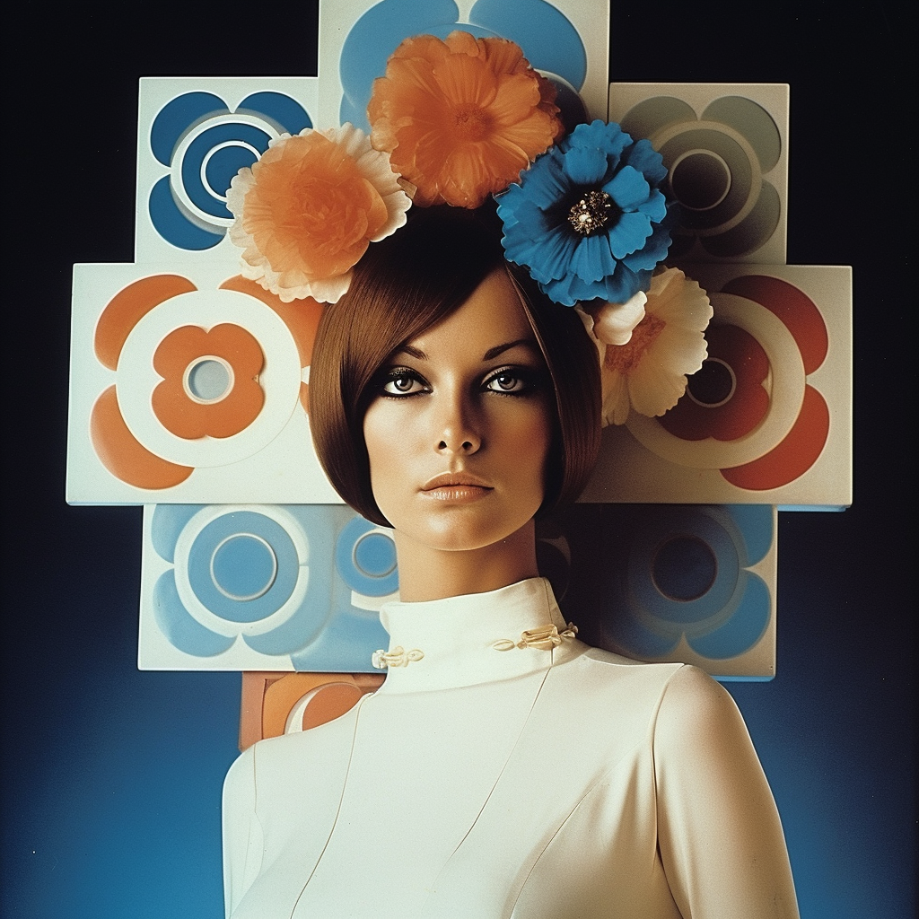 AI generated: Midjourney prompt: high fashion, vogue, squares, flower pattern, 1967... (Midjourney - Fashion)