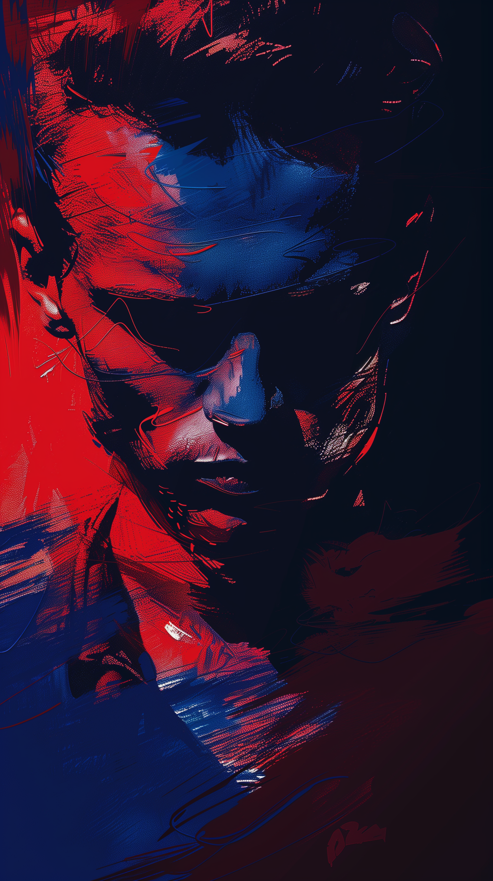 AI generated: Midjourney prompt: graphic art, portrait of a man, background in deep... (Midjourney - Portraits)