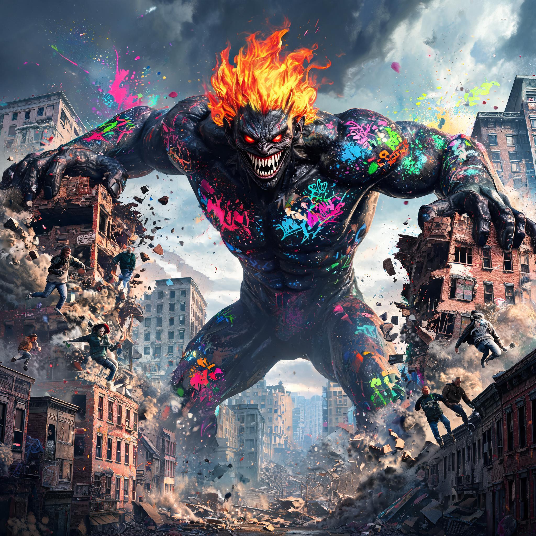 Seedream 5 prompt: A colossal HIP HOP DEMON with dark obsidian coal ... - Seedream 5