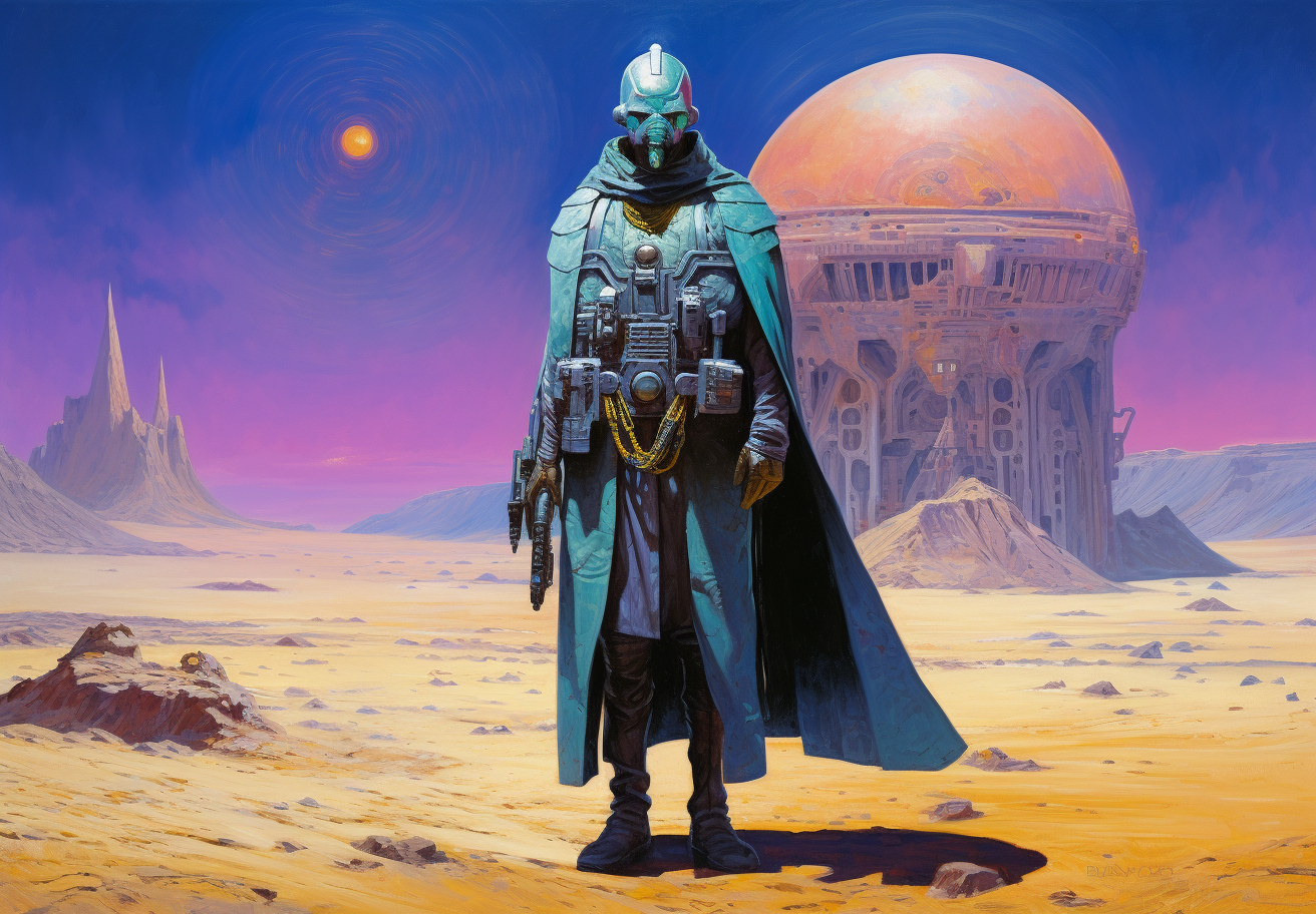 AI generated: Midjourney prompt: Epic painting of an alien cyberpunk futuristic ste... (Midjourney - Character Design)