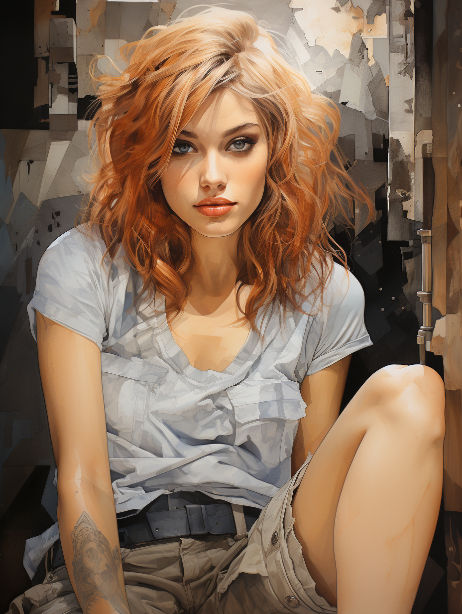 صورة مولدة بالذكاء الاصطناعي: Midjourney prompt: a beautiful young woman in denim shorts by robert ... (نموذج Midjourney - صور شخصية)