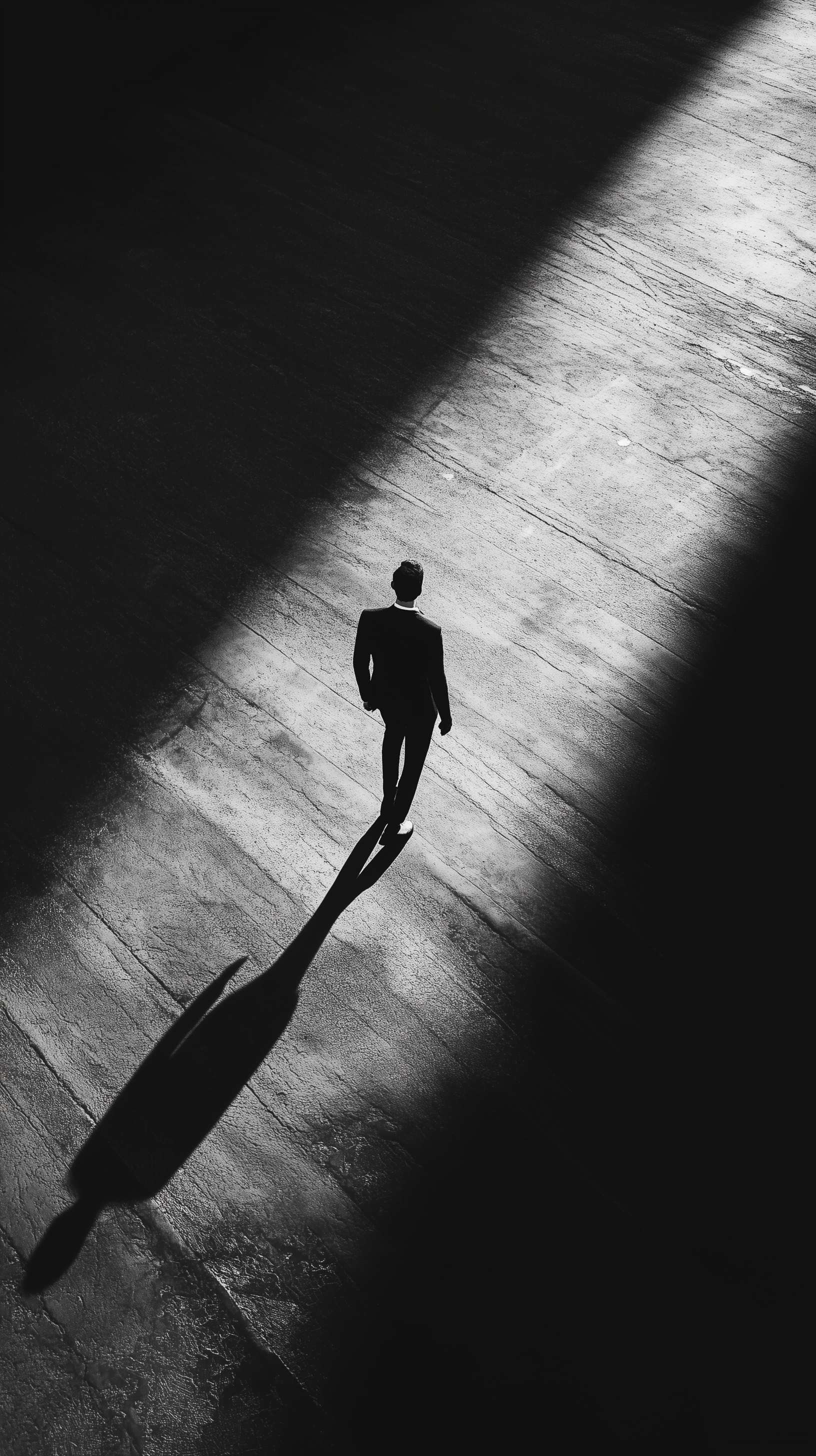 AI generated: Midjourney prompt: noir, dramatic, minimal, solitary figure, black an... (Midjourney - Photography)