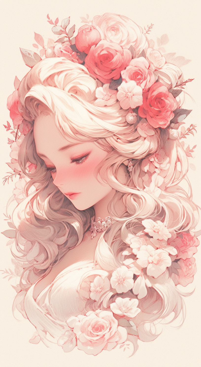 Midjourney prompt: a pencil drawing of an artistic woman with flowers... - Midjourney