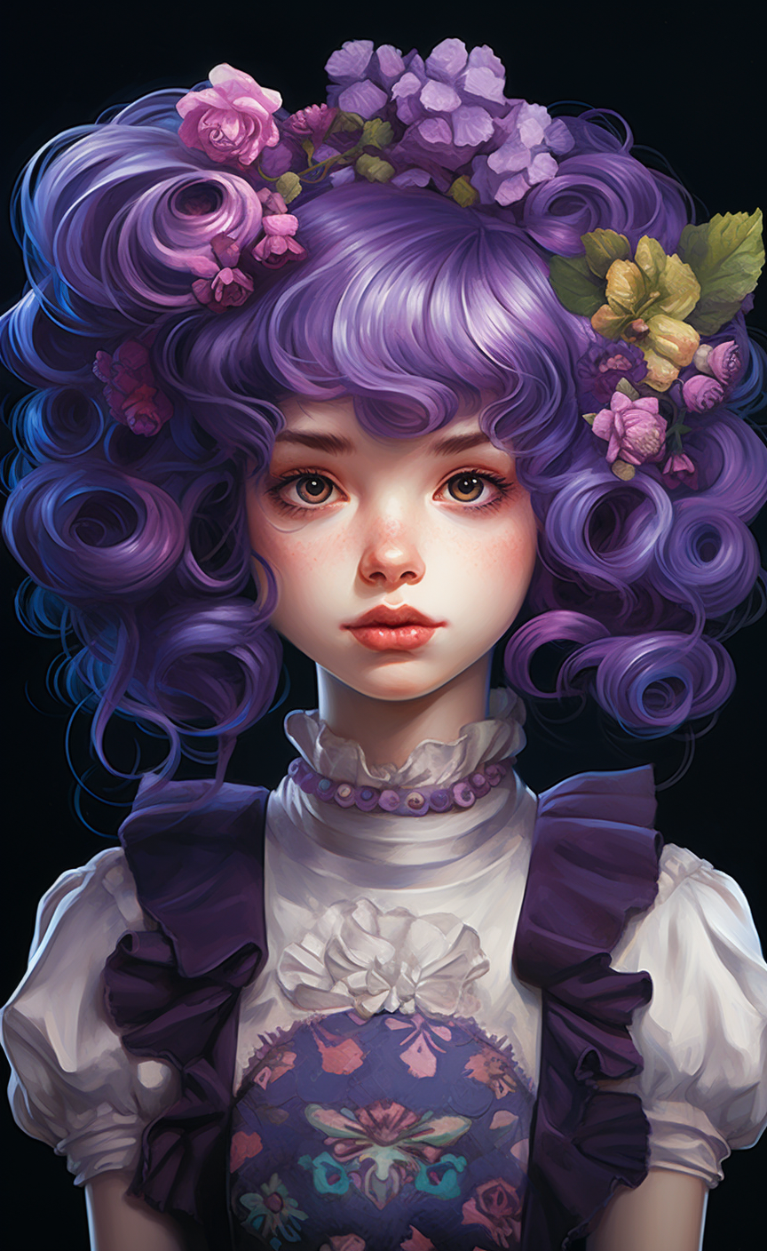 AI generated: Purple Young Girl (Midjourney - Character Design)