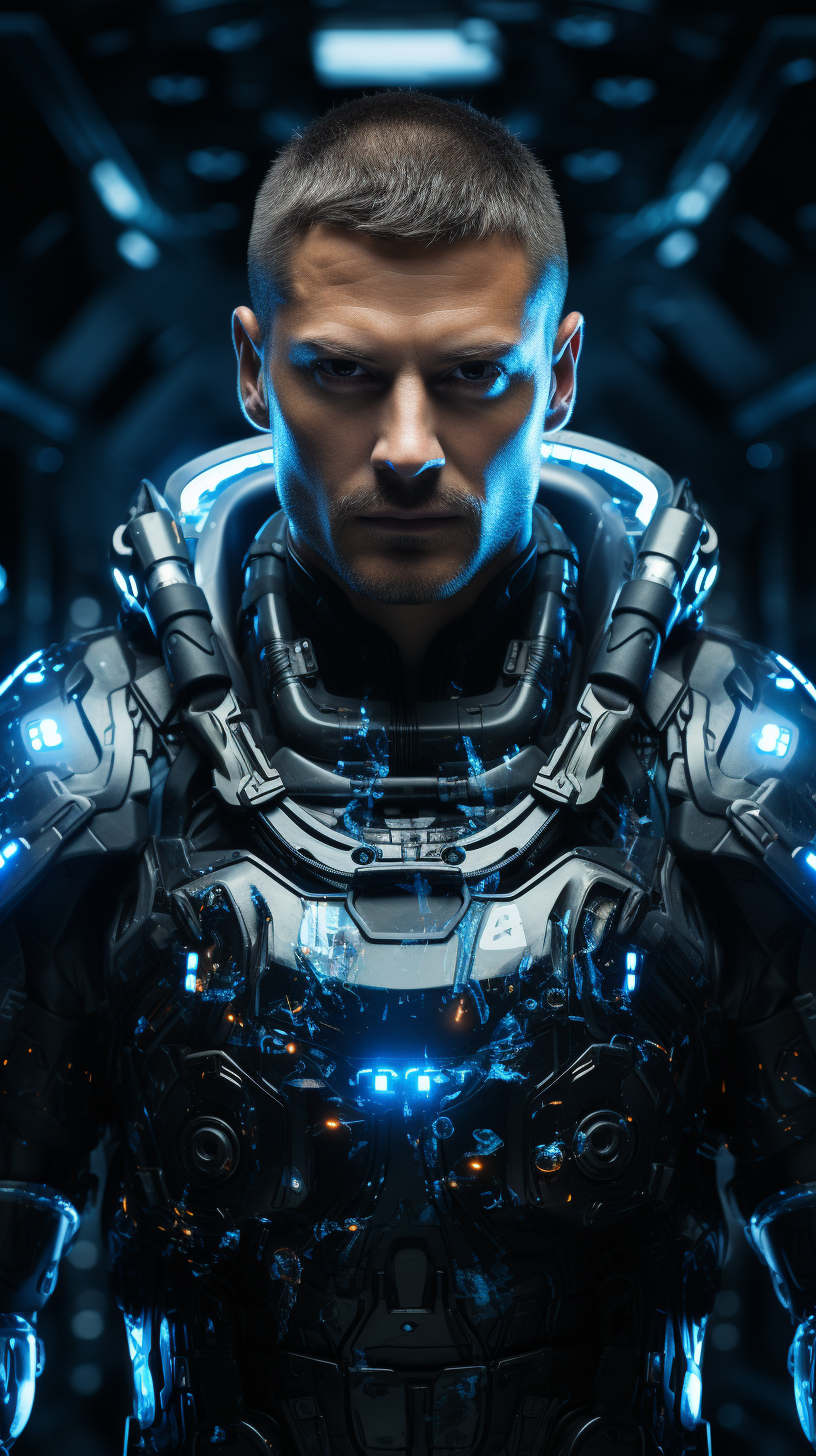 AI generated: Midjourney prompt: futuristic warrior in full military attire, full b... (Midjourney - Character Design)