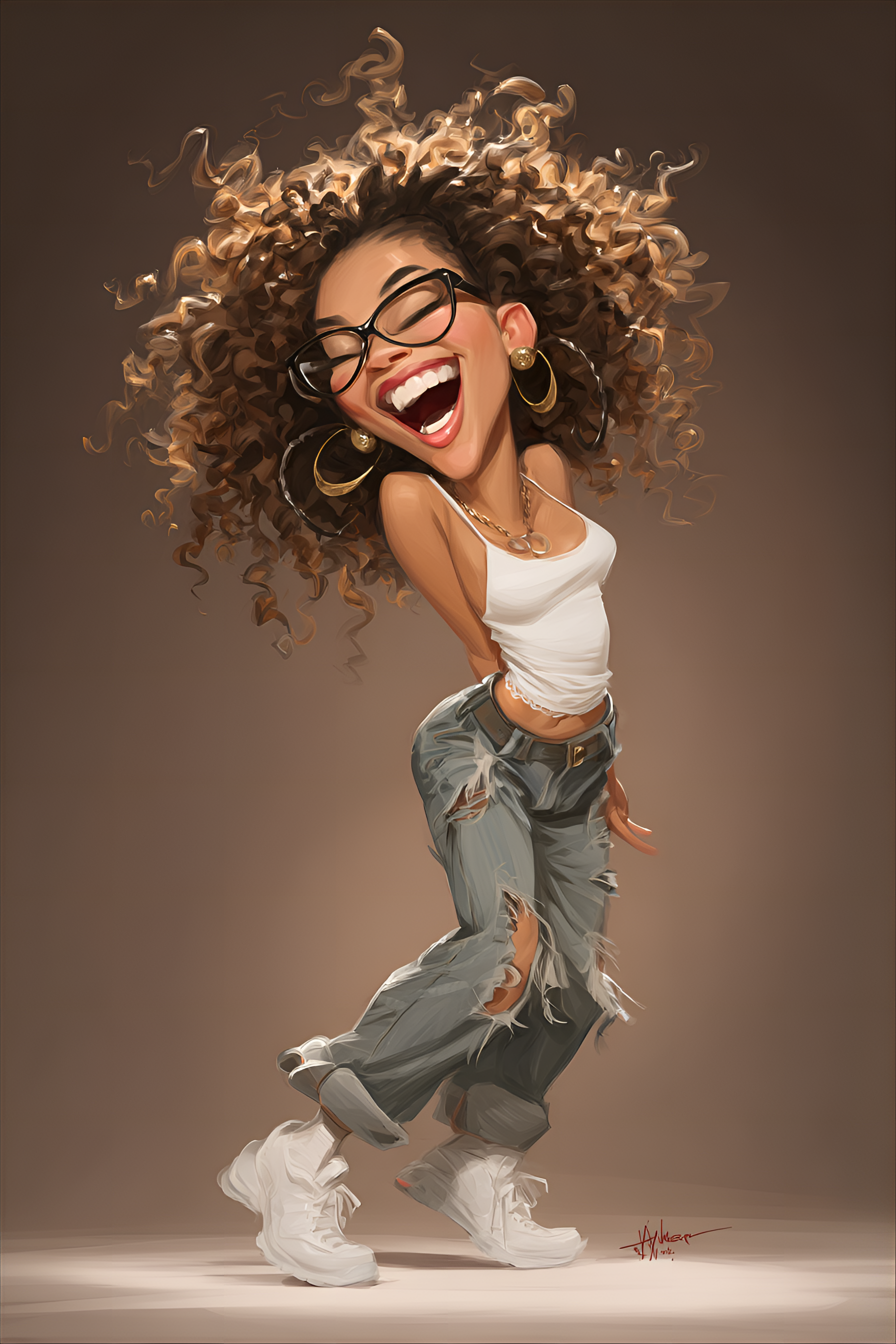 Midjourney prompt: funny caricature, hip-hop dancer caricature, young... - Midjourney