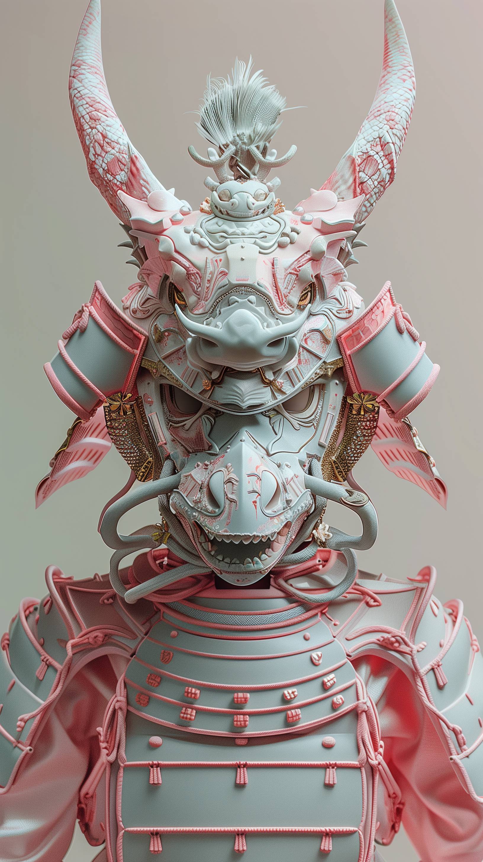 AI generated: Midjourney prompt: 3d render, a women wearing pink samurai armours, c... (Midjourney - Portraits)