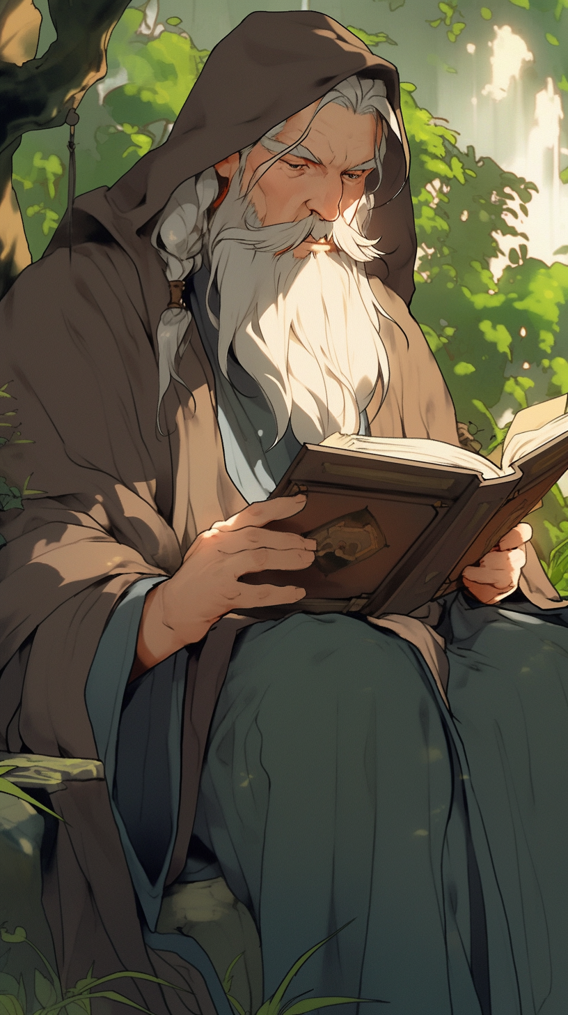 AI generated: Midjourney prompt: A picture of a wise, knowledgeable old man holding... (Midjourney - Anime)