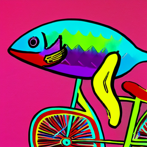 Stable Diffusion prompt: sketch of a rainbow fish riding ...