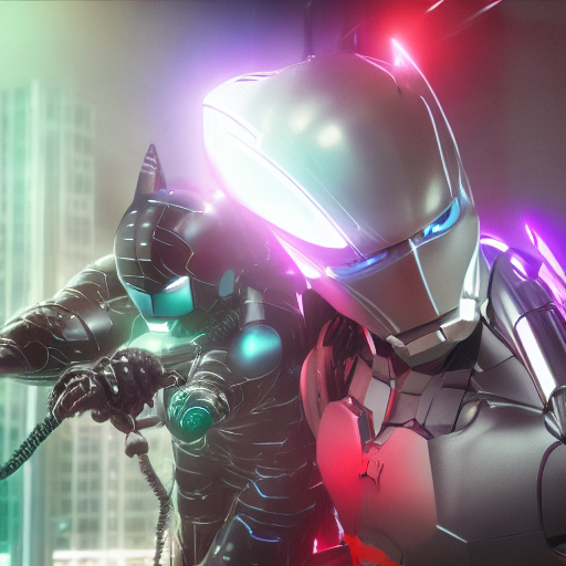 Stable Diffusion prompt: cyber batman and iron man suit c...