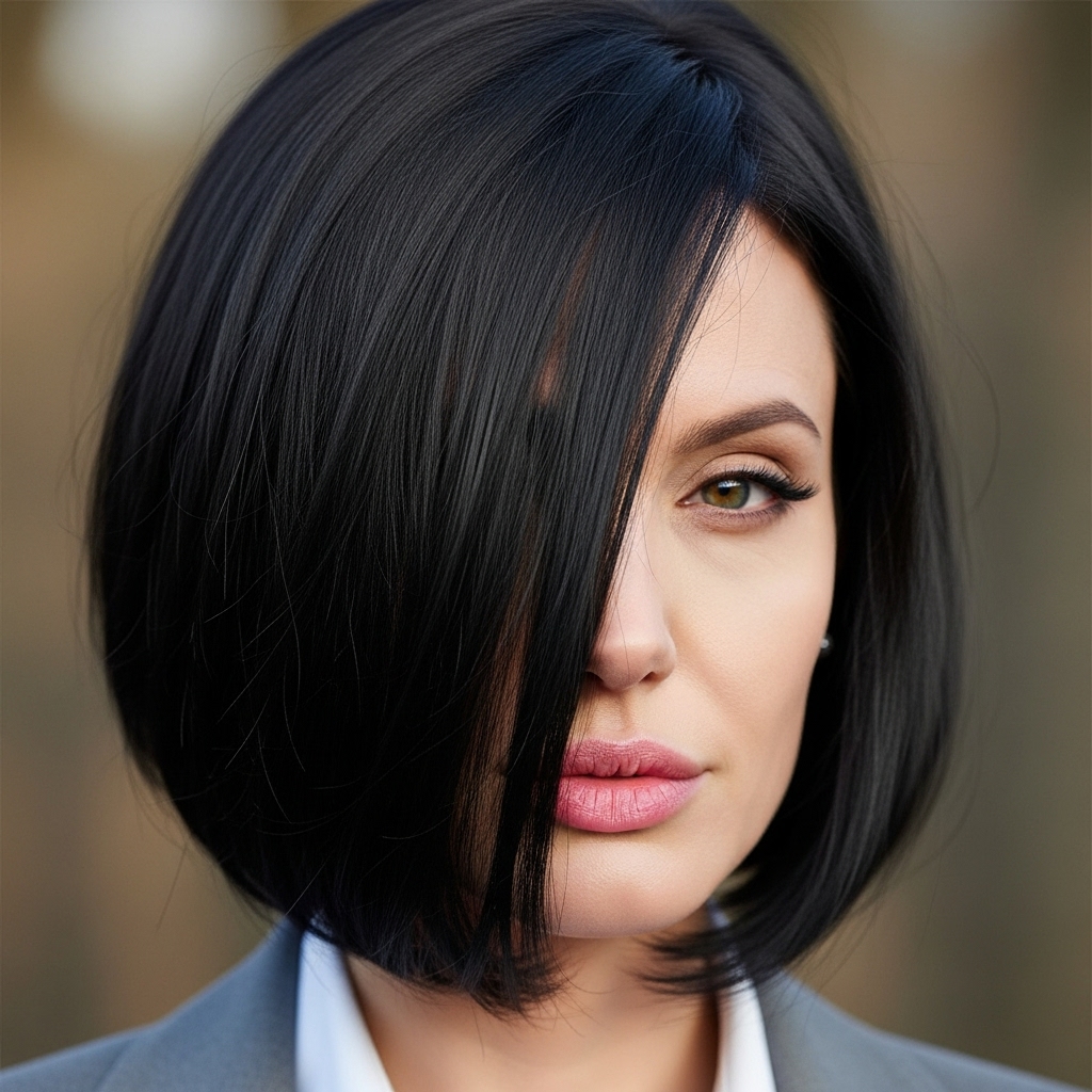 صورة مولدة بالذكاء الاصطناعي: Google Imagen prompt: a closeup of Angelina jolie type of model with bob... (نموذج Google Imagen - صور شخصية)