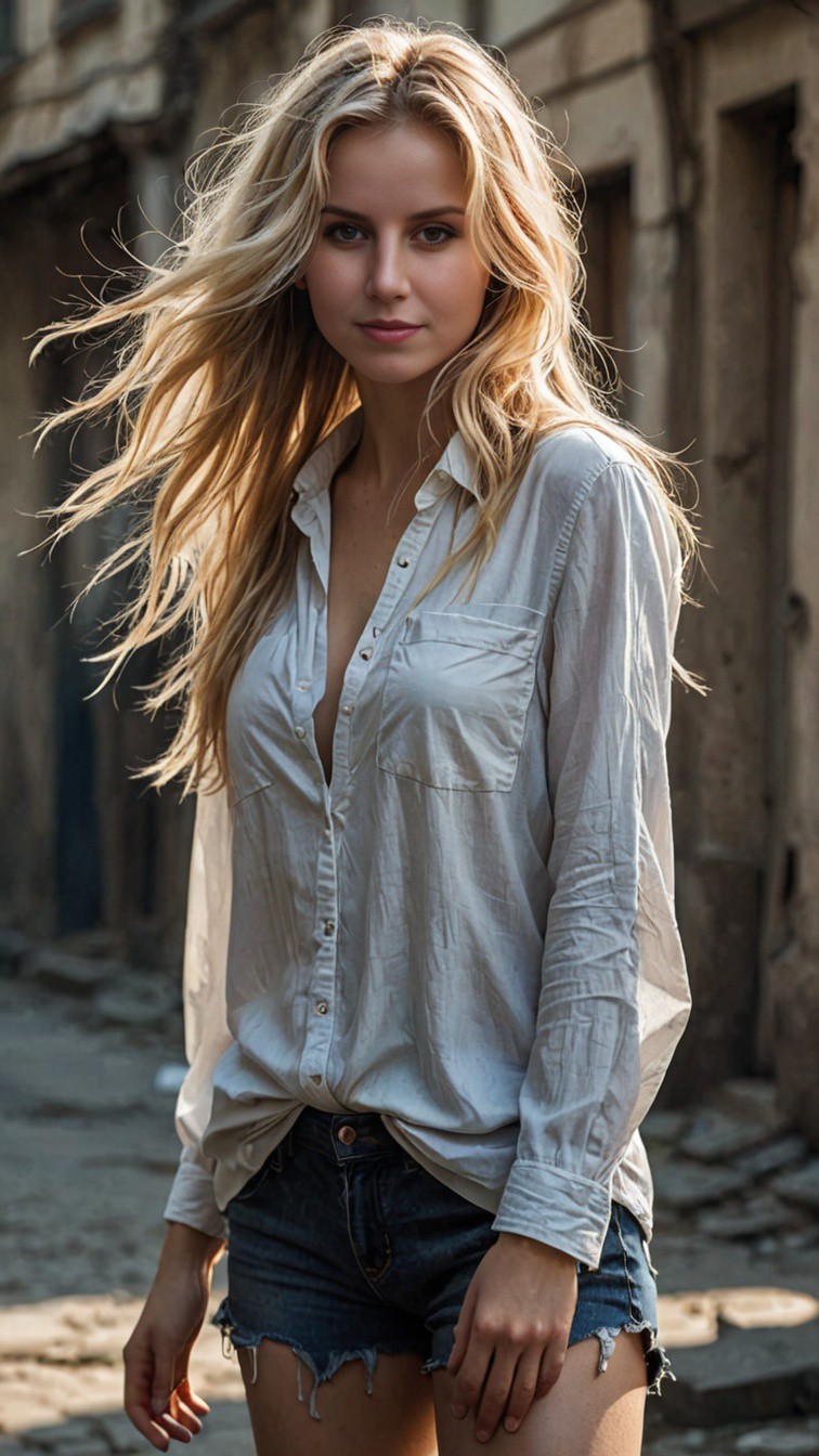 AI generated: Beautiful russian girl with waving hair- (Stable Diffusion - Photography)