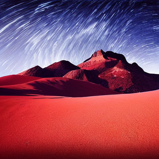 Stable Diffusion prompt: red sandy desert, unreal mountai...