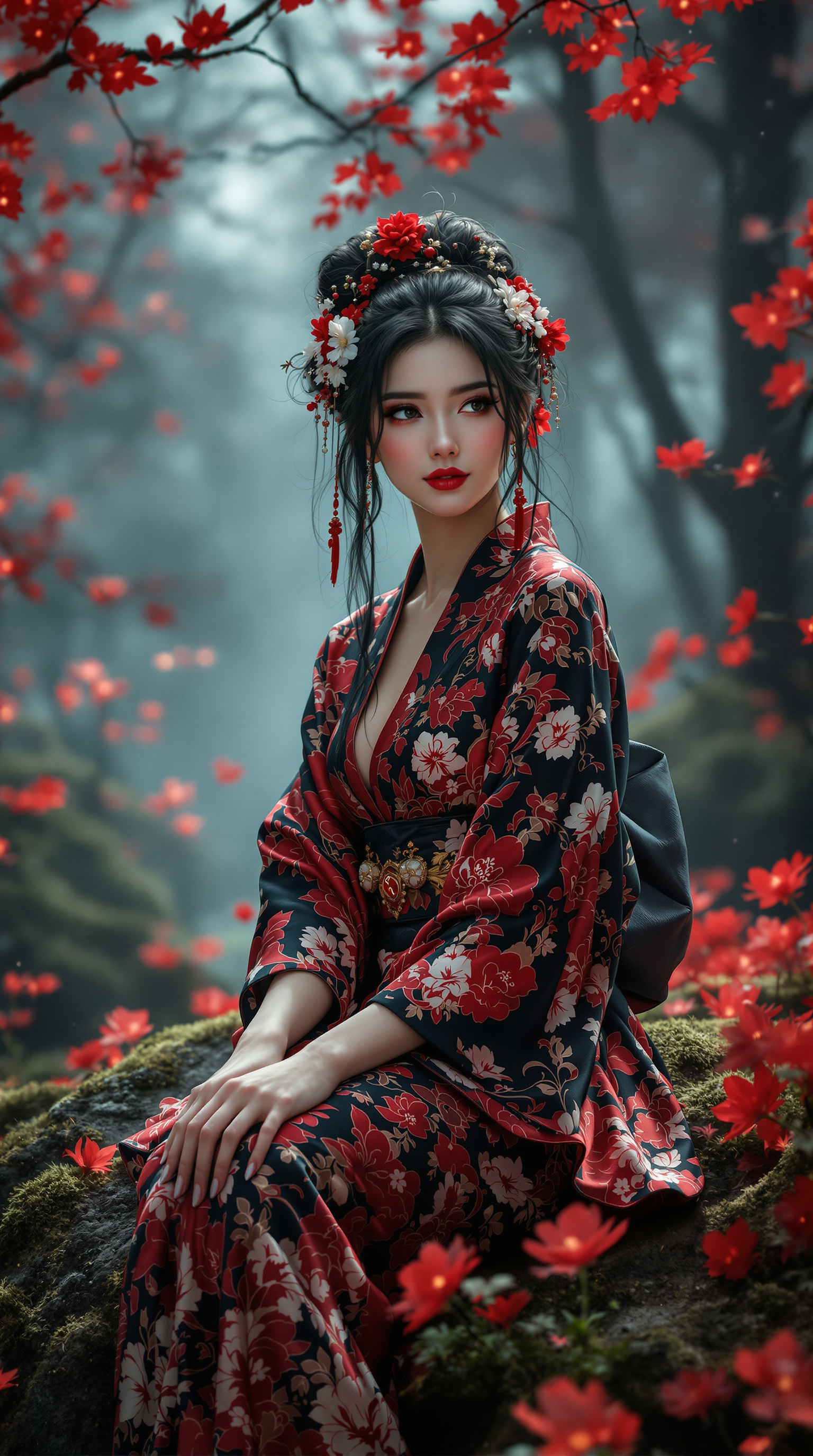 FLUX prompt: A stunning, elegant woman in a dark, enchanted for... - FLUX