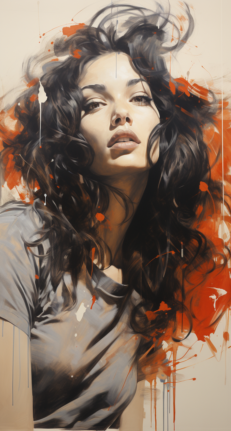 AI generated: Midjourney prompt: a drawing of a woman with her hair in the air it i... (Midjourney - Portraits)