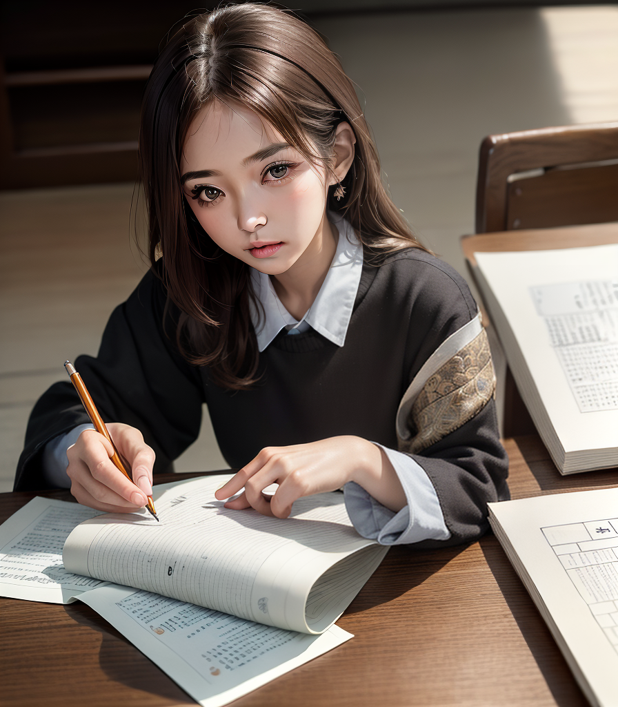 AI generated: A Student Doing Classwork (Stable Diffusion - Photography)