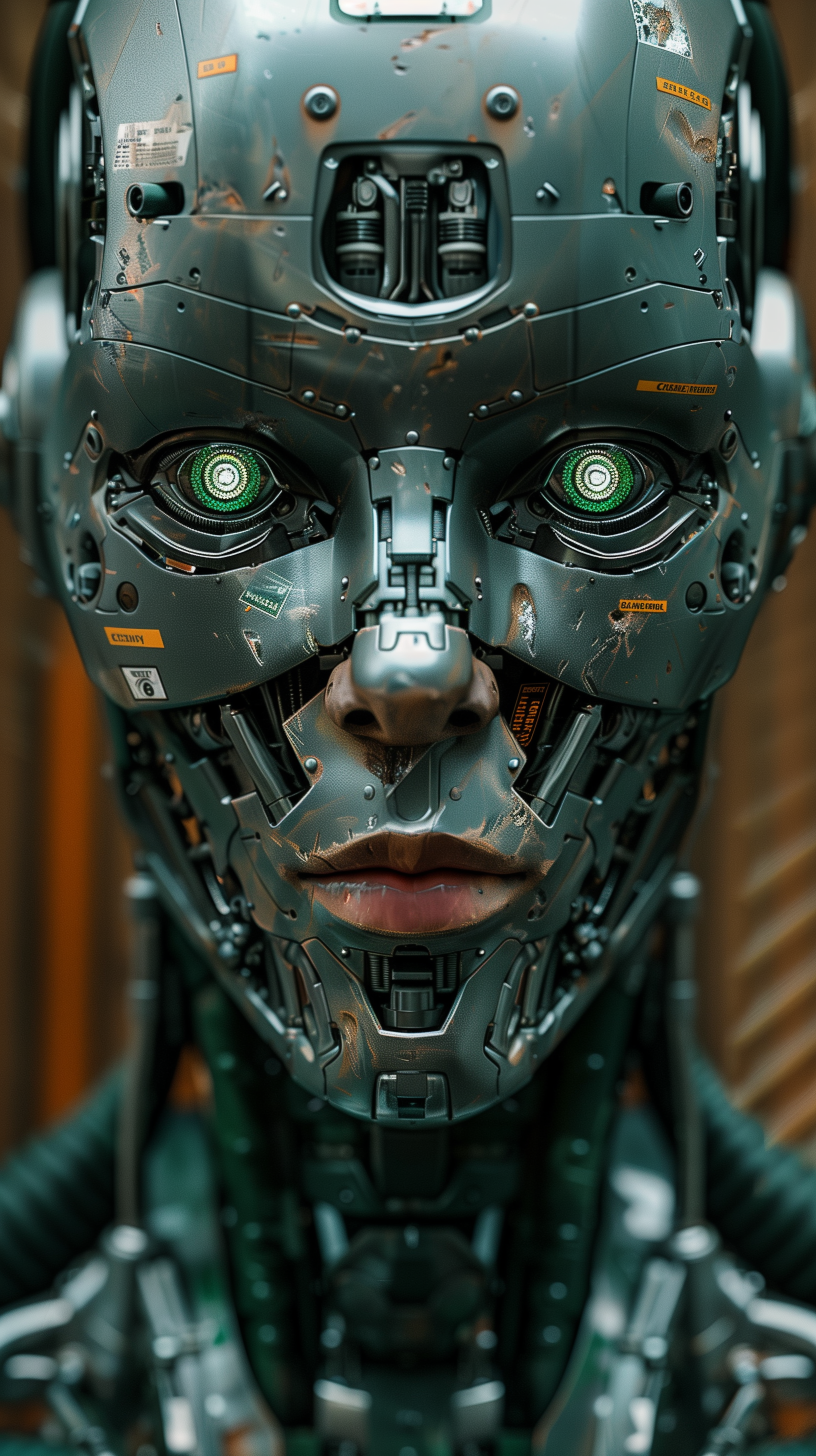 AI generated: Midjourney prompt: hyper-detailed robotic head with a semi-matte, scr... (Midjourney - 3d Renders)