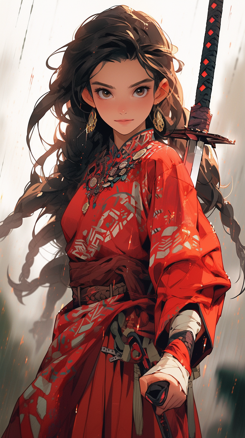 AI generated: Midjourney prompt: A picture of a fearless warrior holding a sword, D... (Midjourney - Anime)