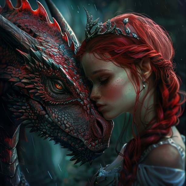 AI generated: Midjourney prompt: the dragon and the princess (Midjourney - Portraits)