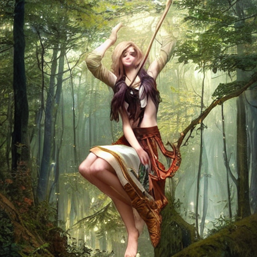 Stable Diffusion prompt: in the forest. A girl elf who sh...