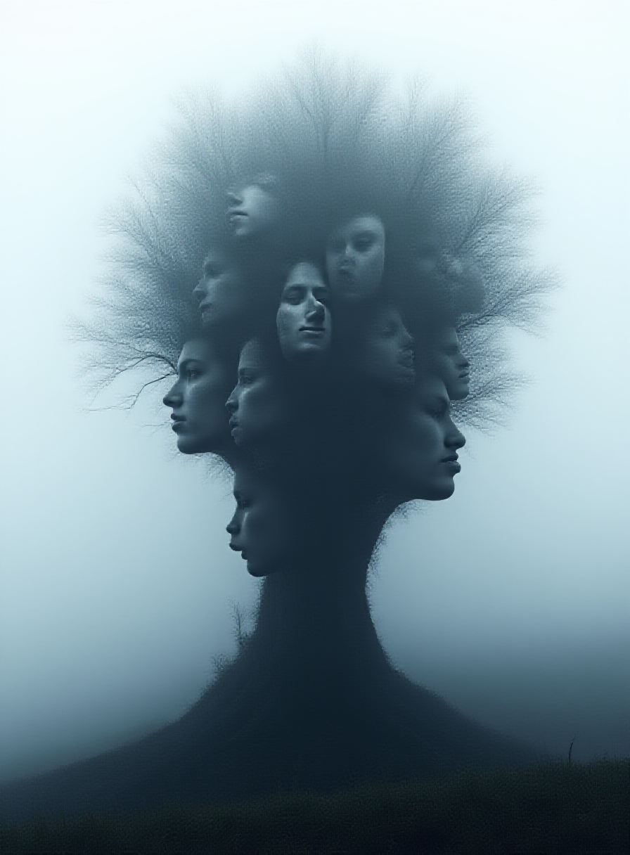 AI generated: FLUX prompt: a tree made of Multiple human faces, a foggy mount... (FLUX - Concept Art)