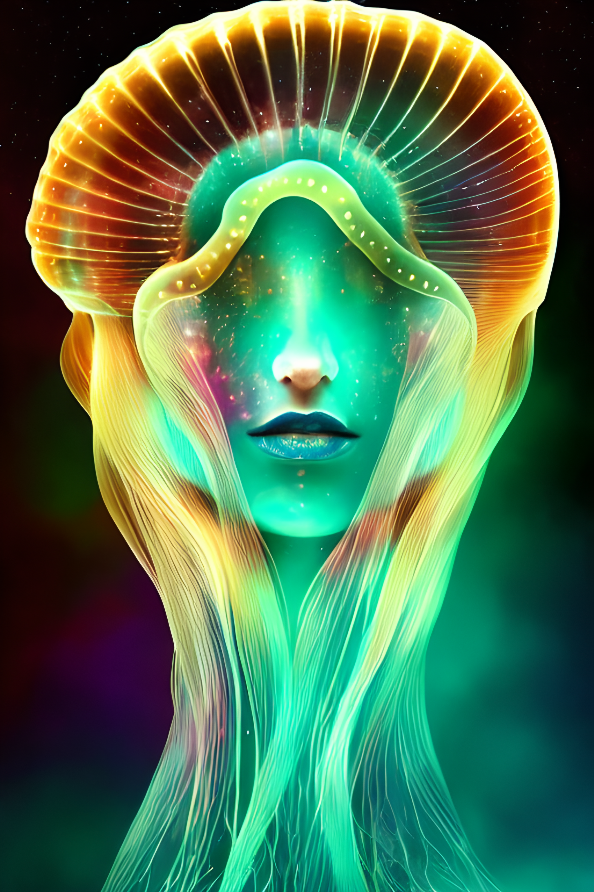 Stable Diffusion prompt: gorgeous woman's face as jellyfi...
