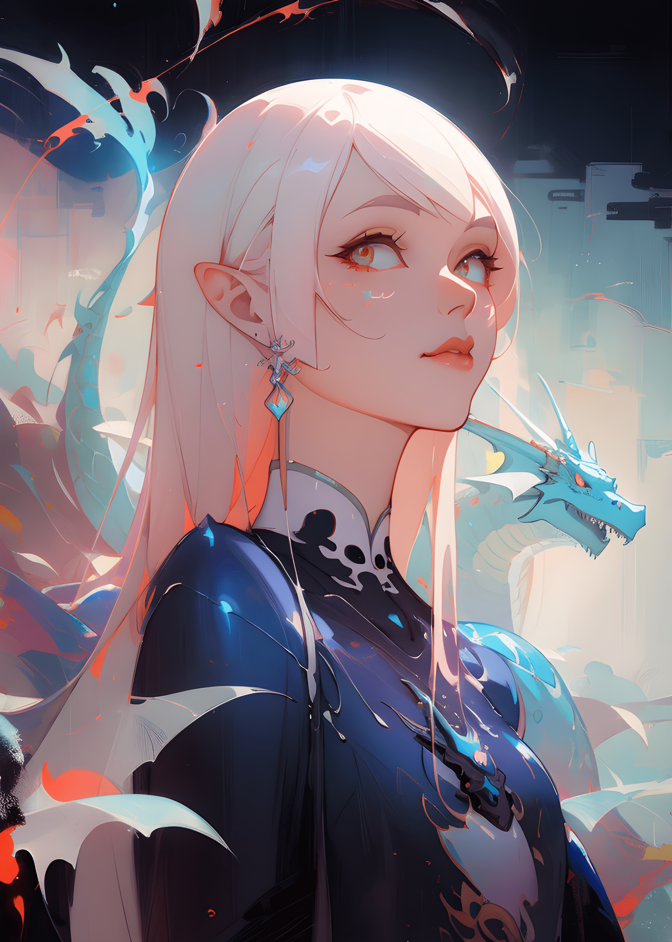 صورة مولدة بالذكاء الاصطناعي: Counterfeit-V2.5 prompt: a painting of a woman with a dragon on her shoulde... (نموذج Counterfeit-V2.5 - فن مفاهيمي)