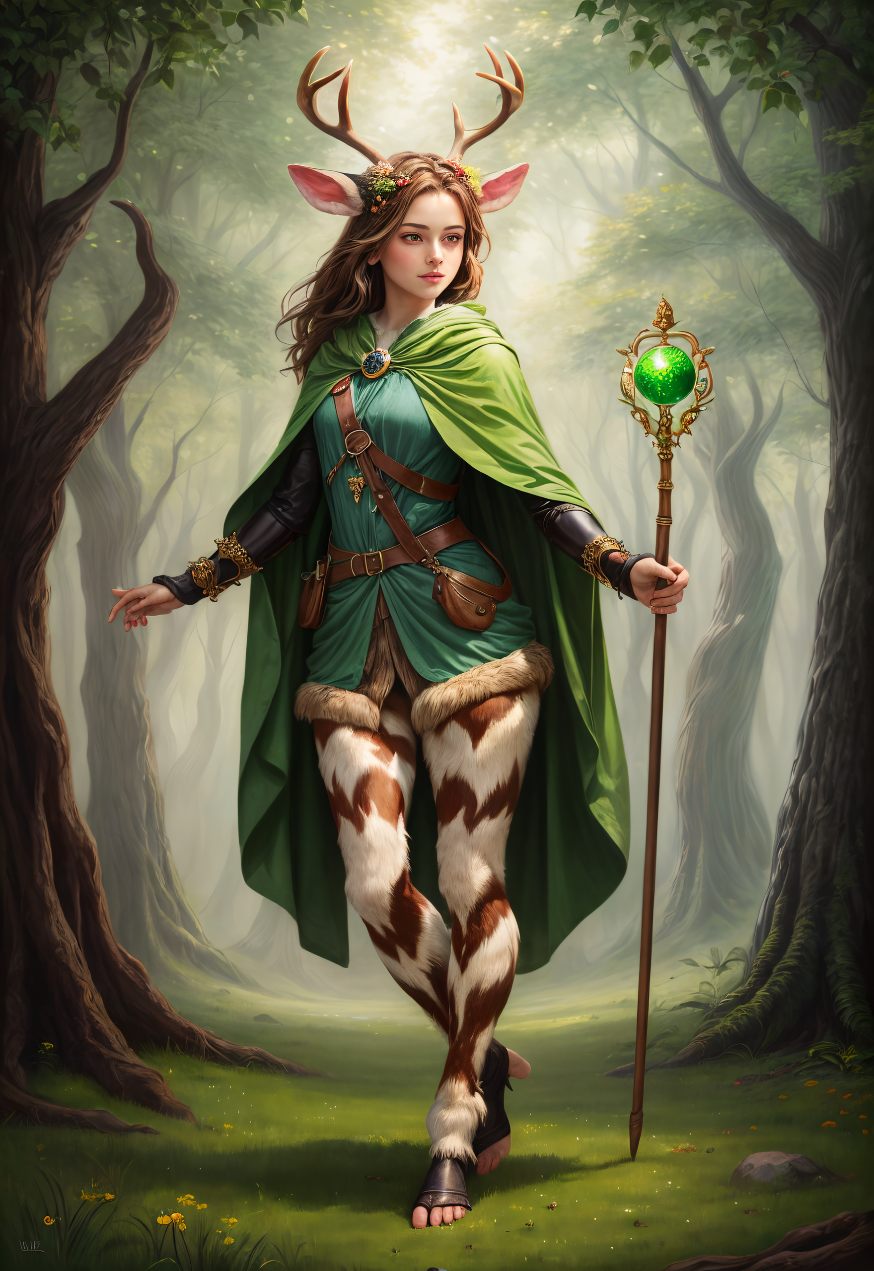 صورة مولدة بالذكاء الاصطناعي: A Faun in Green (نموذج DreamShaper - Character Design)