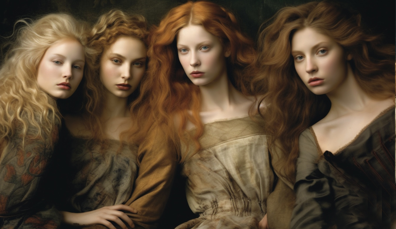 Midjourney prompt: a group of women sitting next to each other, by An... - Midjourney