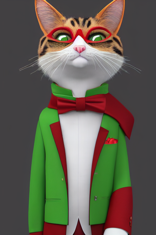 Stable Diffusion prompt: a cat wearing a red and green fo...