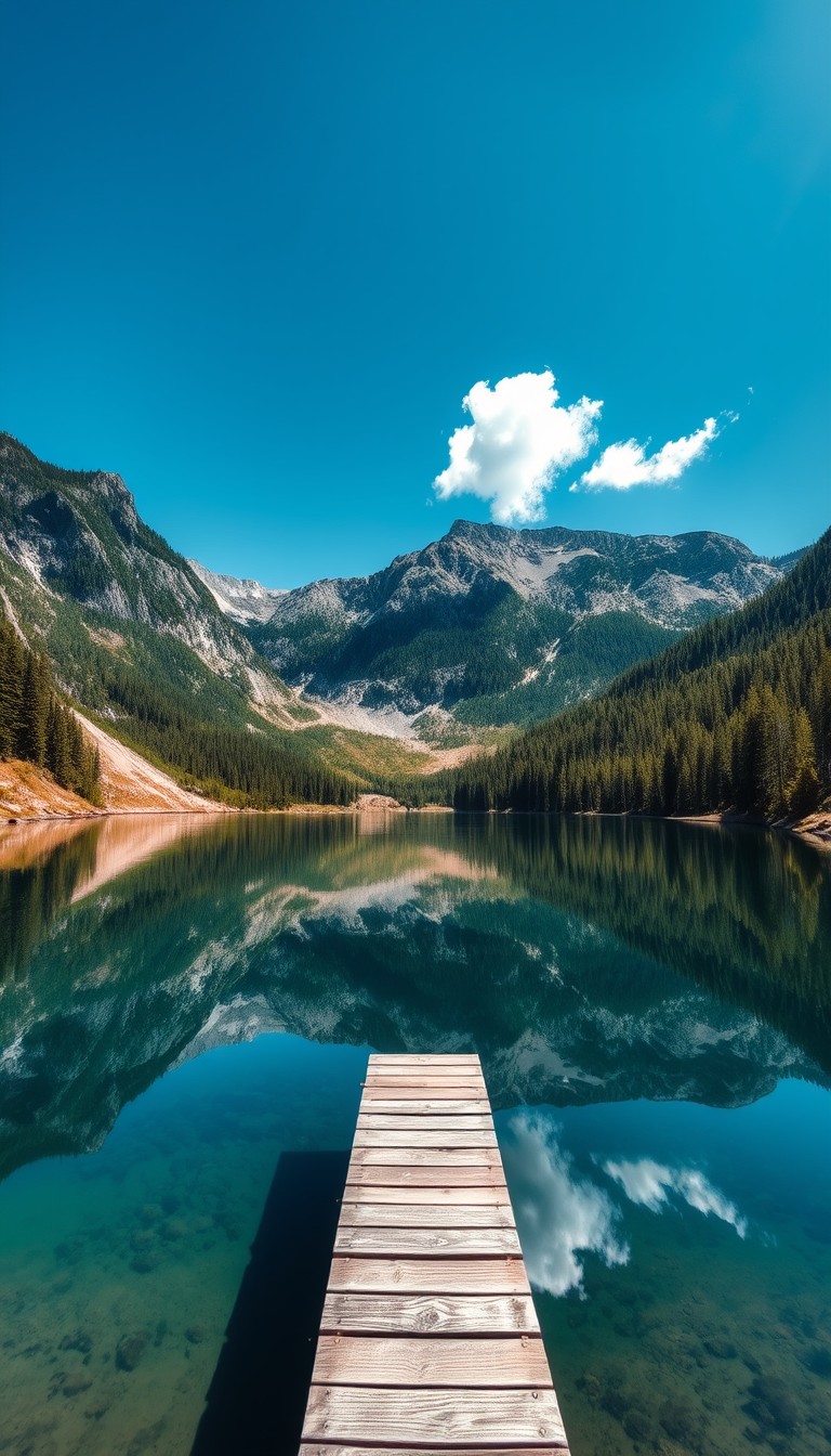 FLUX prompt: A clear, reflective mountain lake surrounded by lu... - FLUX