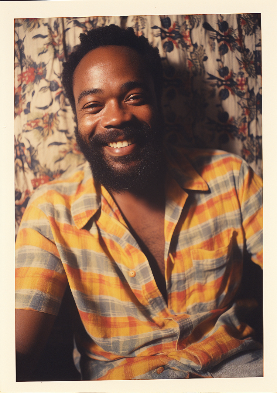 Midjourney prompt: A polaroid photo of an african american man with s... - Midjourney