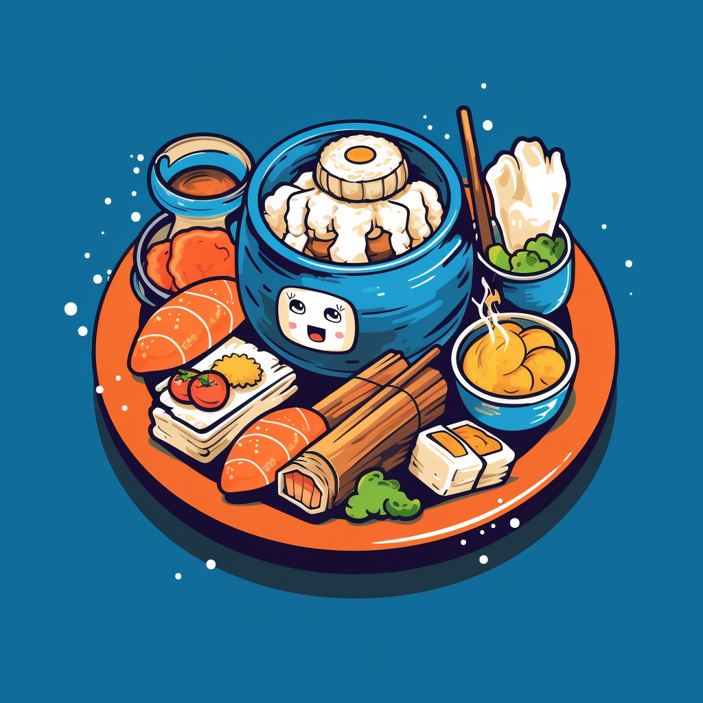 Midjourney prompt: Food-themed sushi T-shirt vector, manga style, col... - Midjourney