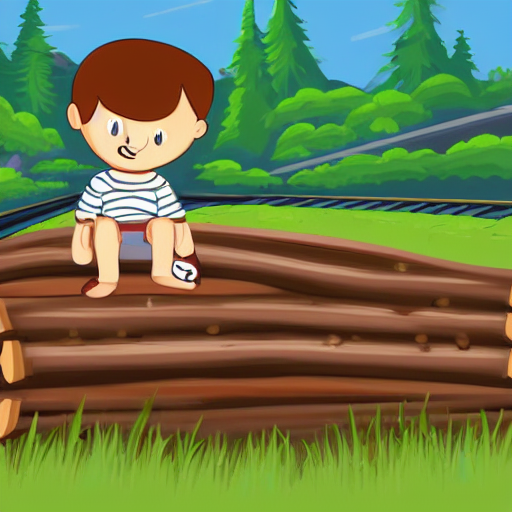 Stable Diffusion prompt: Draw a young boy sitting on a ro...