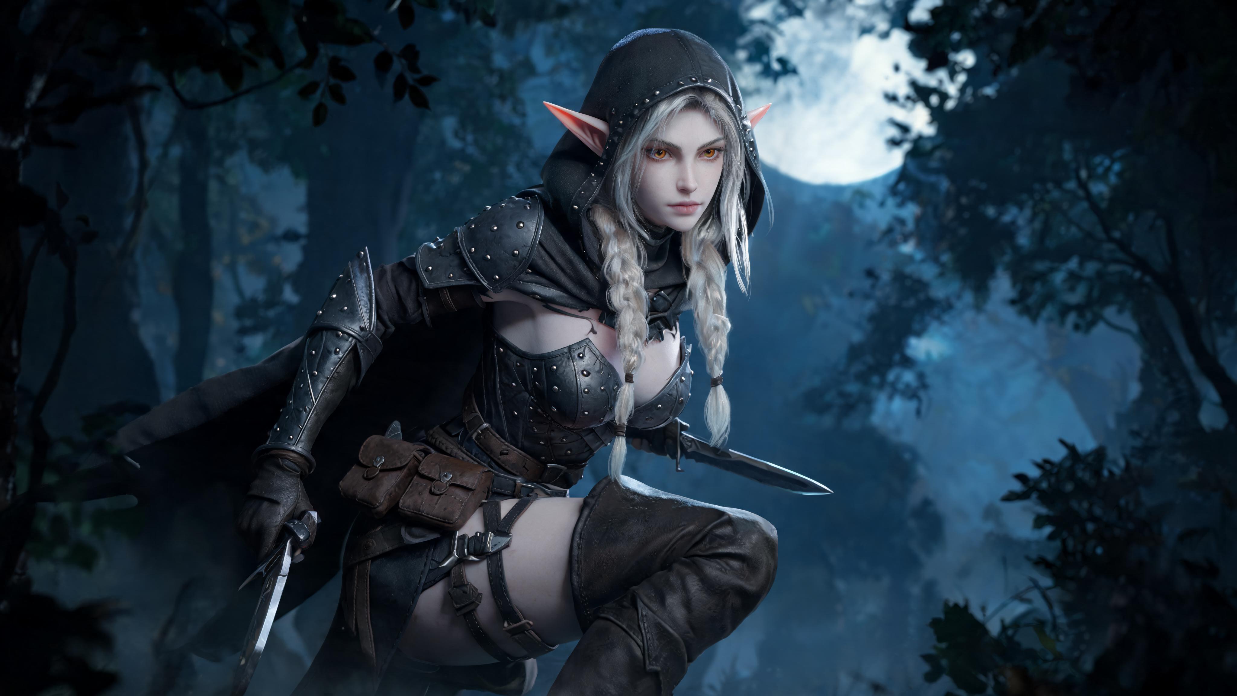 صورة مولدة بالذكاء الاصطناعي: Seedream 5 prompt: Create an image of a High-Elf Female, a Rogue, dre... (نموذج Seedream 5 - فن مفاهيمي)