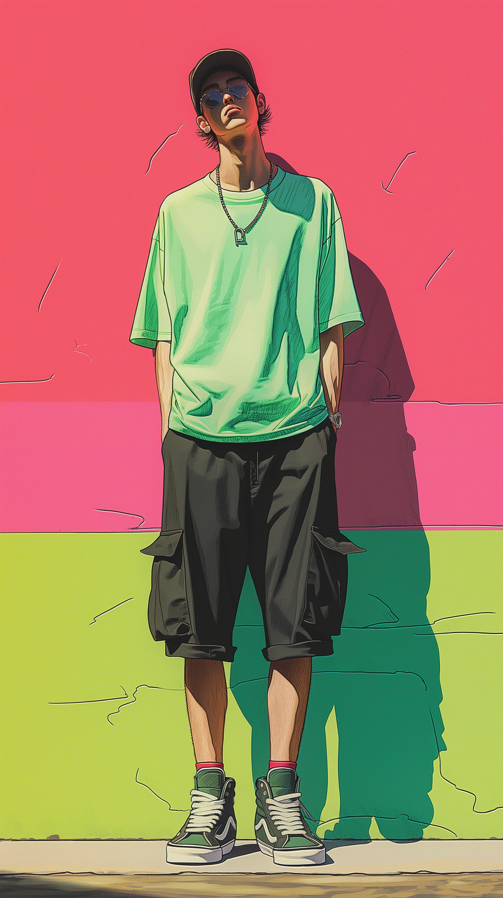 Midjourney prompt: illustration, full-body of an man, wearing a mint ... - Midjourney