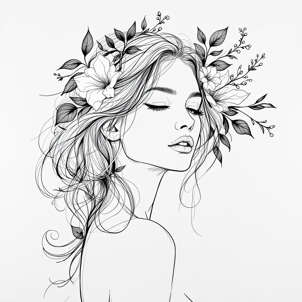 صورة مولدة بالذكاء الاصطناعي: FLUX prompt: Create a beautiful, intricate drawing of a woman i... (نموذج FLUX - صور شخصية)