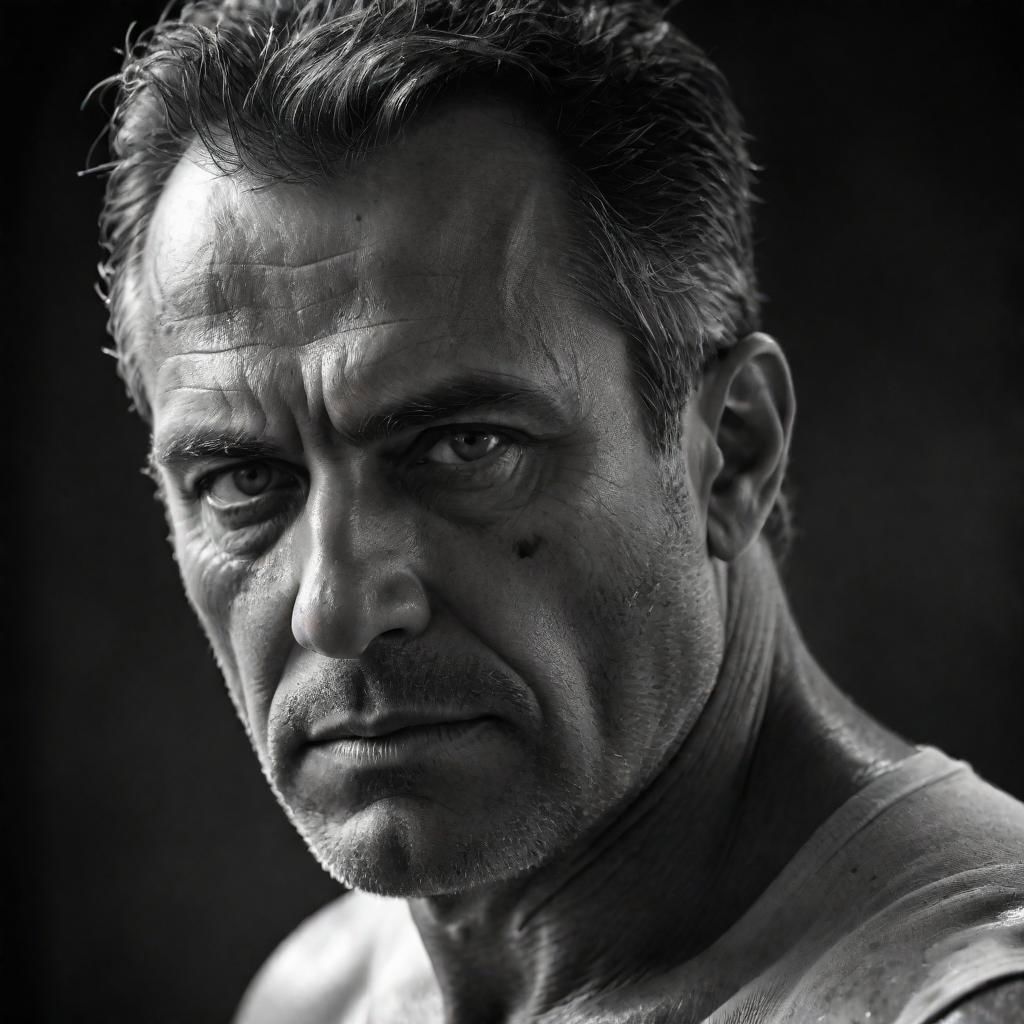 AI generated: Stable Diffusion prompt: black and white photograph close up portrait, 55-y... (Stable Diffusion - Portraits)